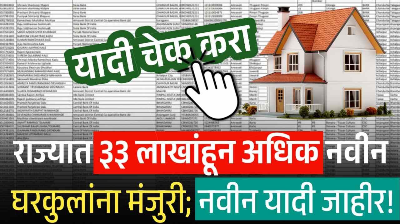 राज्यात ३३ लाखांहून अधिक नवीन घरकुलांना मंजुरी; नवीन यादी जाहीर Gharkul Yadi 2025