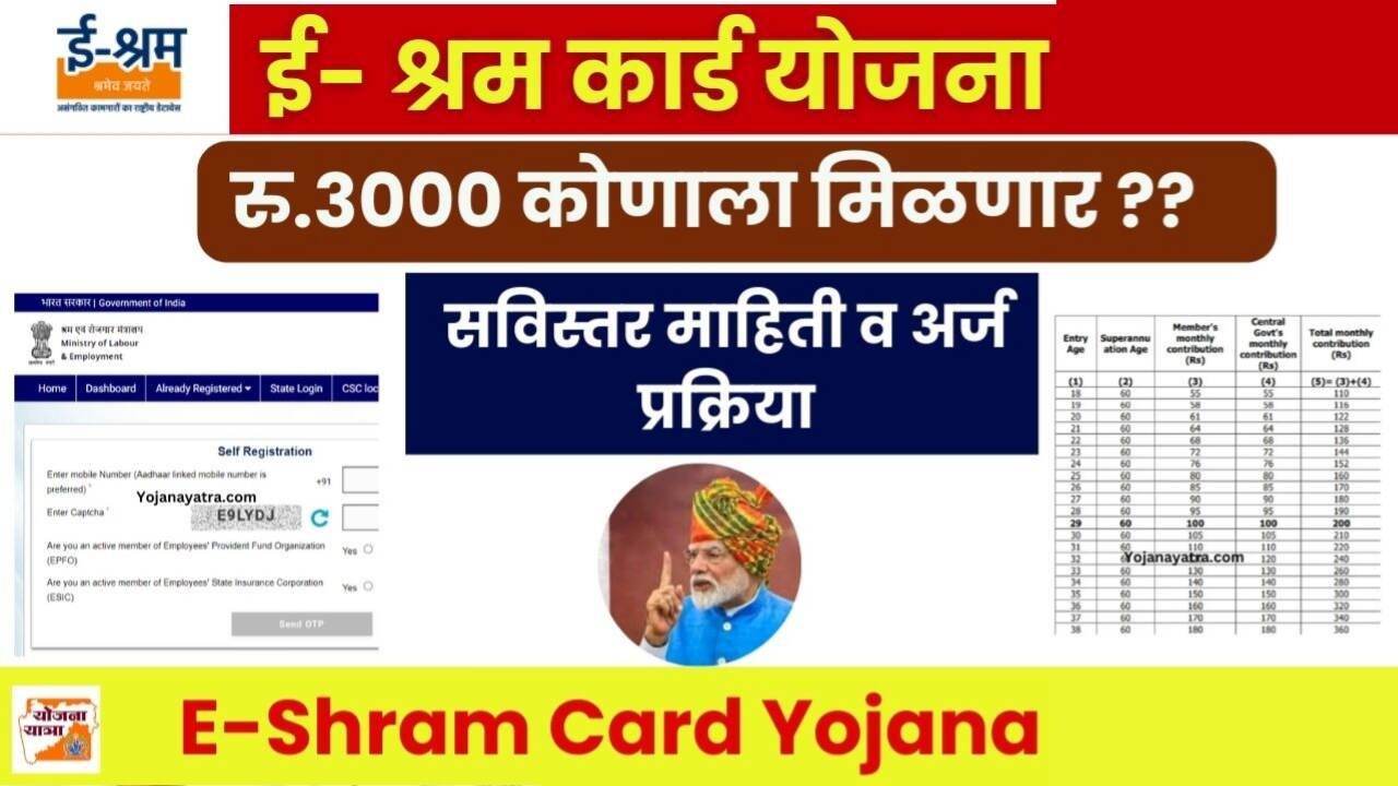 ई-श्रम कार्ड योजना महिन्याला 3,000 रुपये मिळणार;अर्ज प्रक्रिया संपूर्ण माहिती येथे पहा E-Shram Card Yojana List